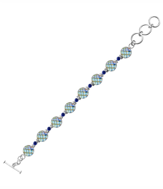 Sterling Silver Dichroic Glass Handmade Bracelet 8" Toggle Clasp