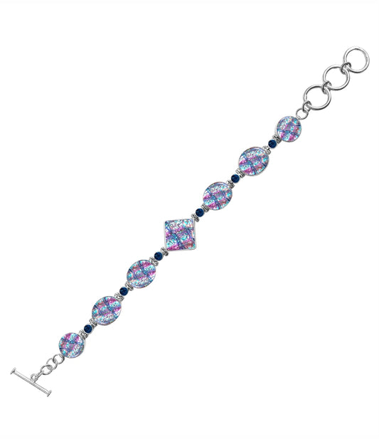 Sterling Silver Dichroic Glass Handmade Bracelet 8" Toggle Clasp