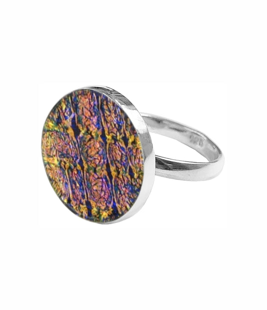 Sterling Silver Dichroic Glass Handmade Hook Adjustable Ring Band Sizes 5-10