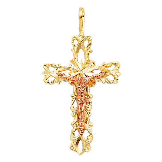14k Two-Color Gold Distinctive Christian Symbol Modern Crucifix Cross Pendant