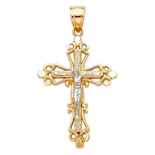 14k Two-Color Gold Son of God Crucified 3D Radiant Crucifix Pendant Heaven Charm