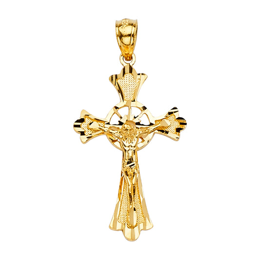 14k Yellow Gold Shiny 3D Cross Precision-Cut Crucifix Pendant Diamond-Cut Charm