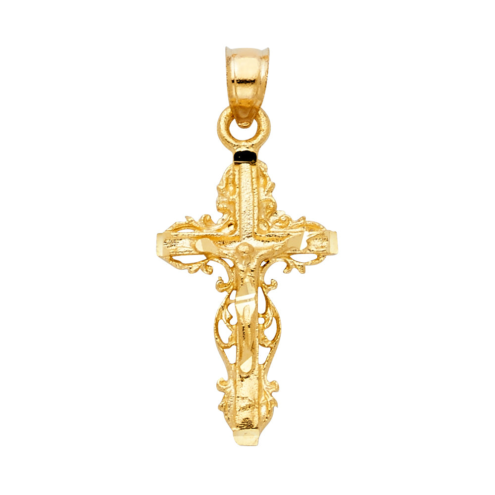 14k Yellow Gold 3D Vatican City Inspired Crucifix Pendant Diamond-Cut Charm
