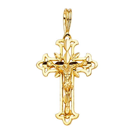 14k Yellow Gold 3D Precision-Cut Latin Cross Pendant Son of God Sacrifice Charm