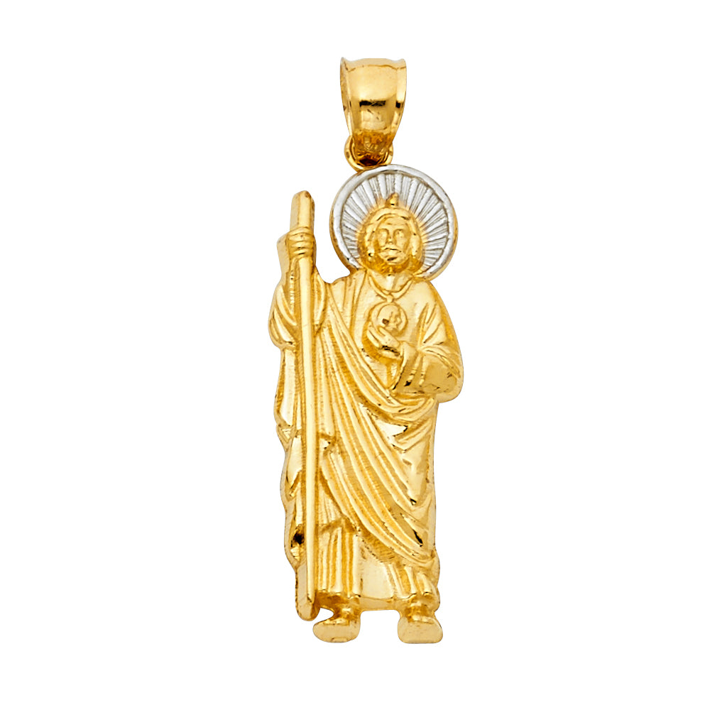 14k Two-Color Gold Moses with Staff Pendant Christian Jewish Prophet Charm