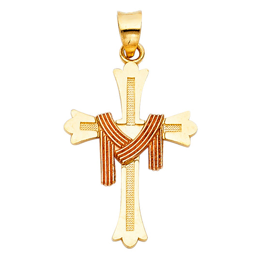 14k Two-Color Gold Jesus Risen From Grave 3D Resurrection Cross Pendant Charm