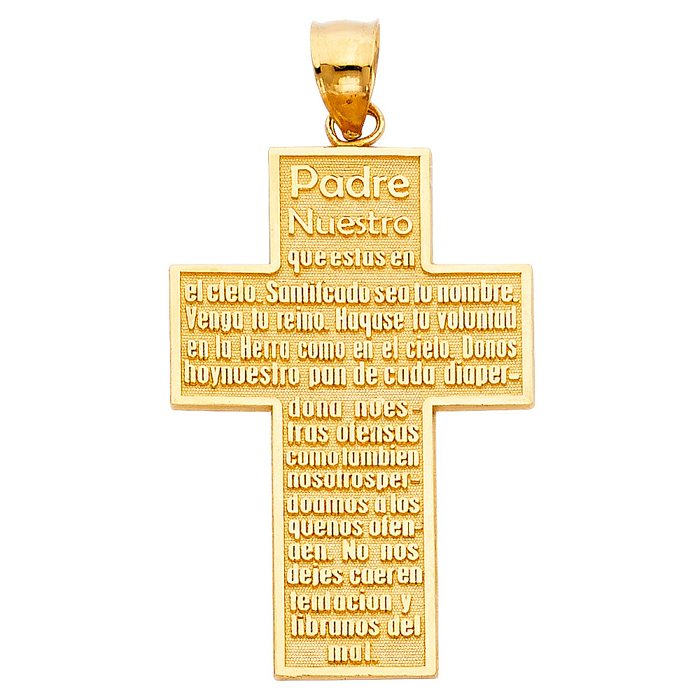 14k Yellow Gold Our Father In Heaven Padre Nuestro Praying Cross Pendant Charm