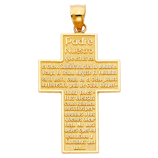 14k Yellow Gold Our Father In Heaven Padre Nuestro Praying Cross Pendant Charm