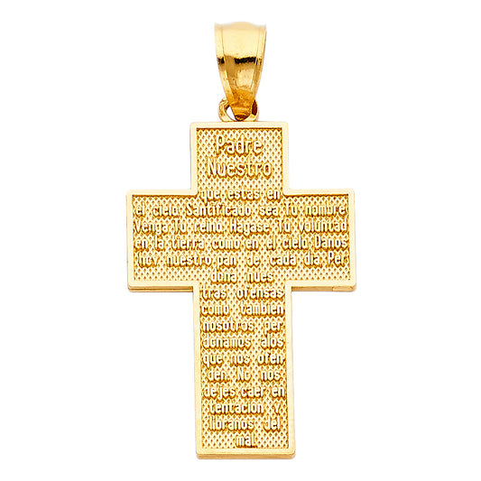 14k Yellow Gold Catholic Spanish Cross Padre Nuestro Prayer Pendant Charm
