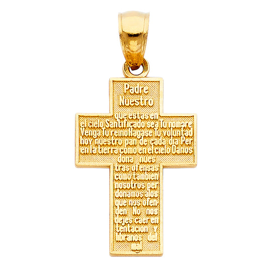 14k Yellow Gold Guide and Protect Us Padre Nuestro Prayer Cross Pendant Charm