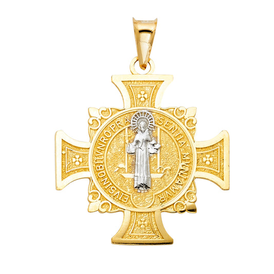14k Yellow Gold Saint Benedict Cross Pendant Catholic Scales Medallion Charm