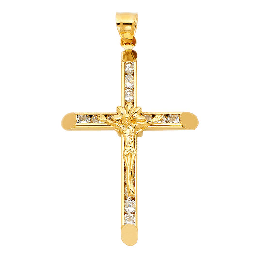 14k Yellow Gold Jesus Christ Crucified Triumphant Crucifix Pendant Charm
