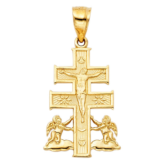 14k Yellow Gold Caravaca Crucifix Pendant Cross Catholic Angels Prayer Charm