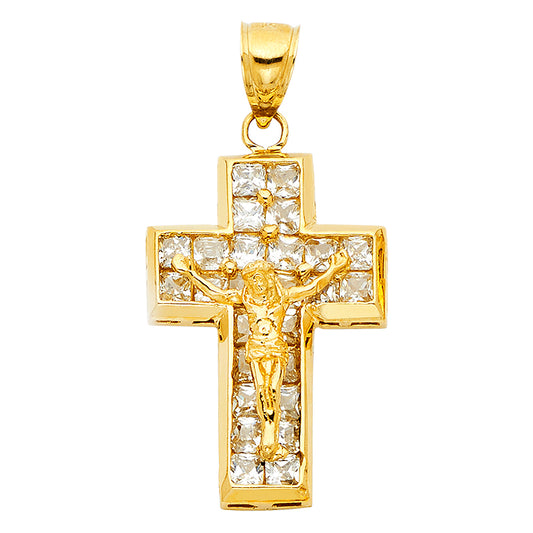 14k Yellow Gold Bright Radiant Cross 3D Crucifix Bling Pendant Crucified Charm