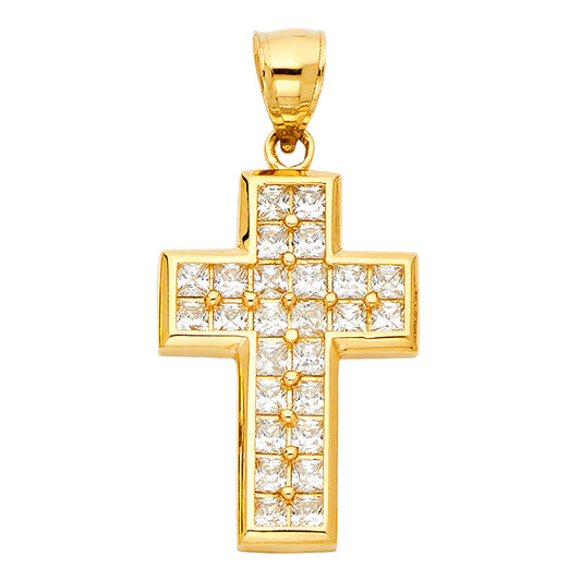 14k Yellow Gold 3D Radiant Bling Fashion Holy Cross of Christ Pendant Charm