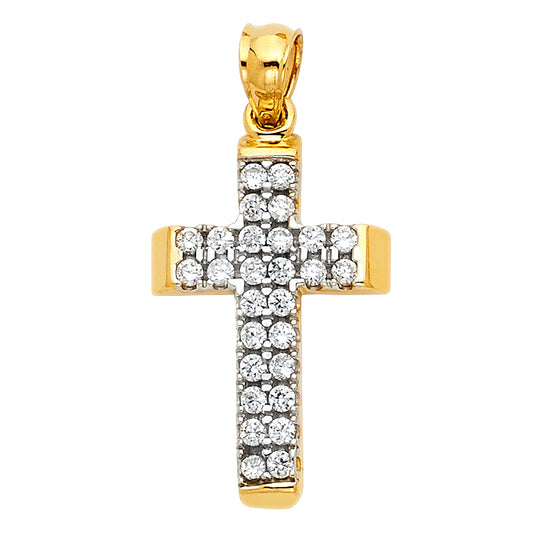 14k Yellow Gold Lightweight Style 3D Radiant Fashion Cross Pendant