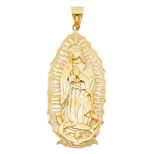 14k Yellow Gold Virgin de Guadalupe Medalla Pendant Charm