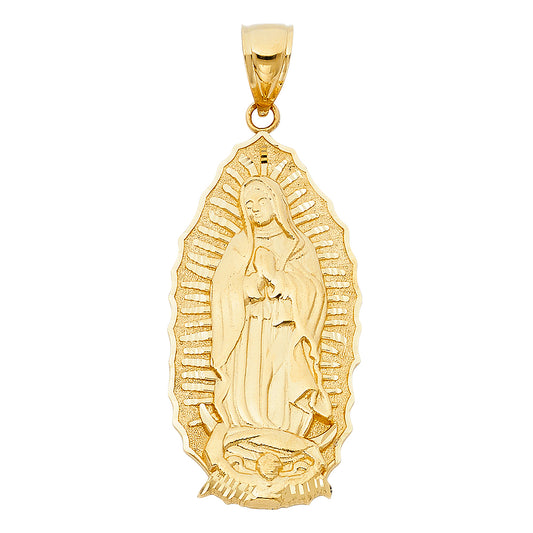 14k Yellow Gold Blessed Virgin Mary Promise Guadalupe Medal Catholic Pendant
