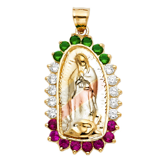 14k Tri-Color Gold Brillante Colorido Virgin de Guadalupe Pendant Ungido Charm