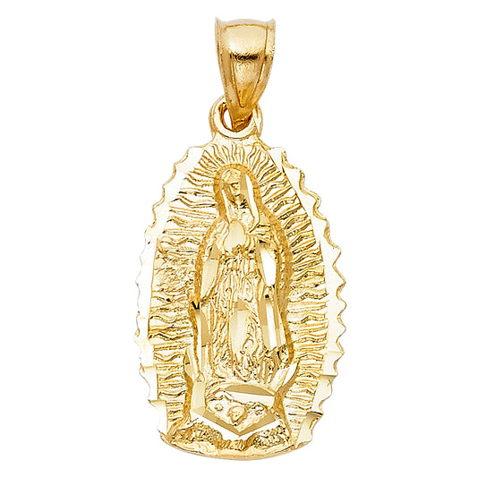 14k Yellow Gold Our Lady of Guadalupe Medal Pendant Lord of Lords Ungido Charm