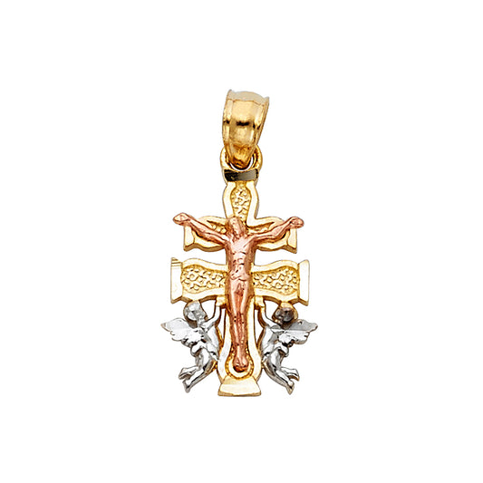 14k Tri-Color Gold Latin Mexican Crucifix Cross Pendant High Polish Jesus Charm