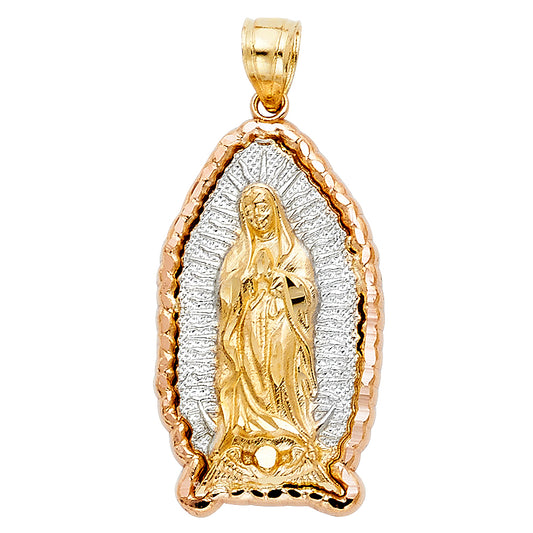 14k Two-Color Gold Bright Colorful Virgin of Guadalupe Pendant Mexico City Charm