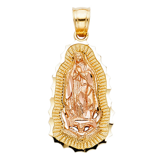14k Two-Color Gold Brillante Colorido Virgin de Guadalupe Pendant Ungido Charm