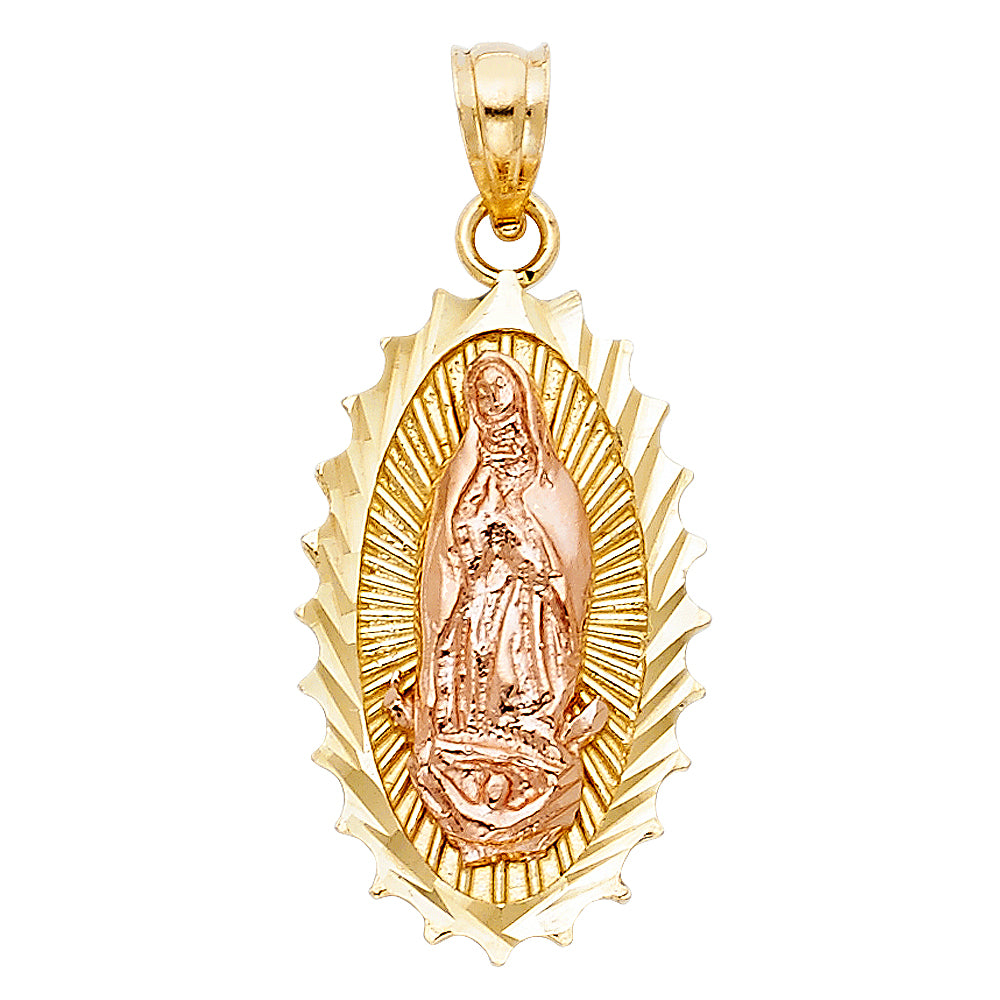 14k Two-Color Gold Precision-Cut Virgin of Guadalupe Medal Pendant Charm