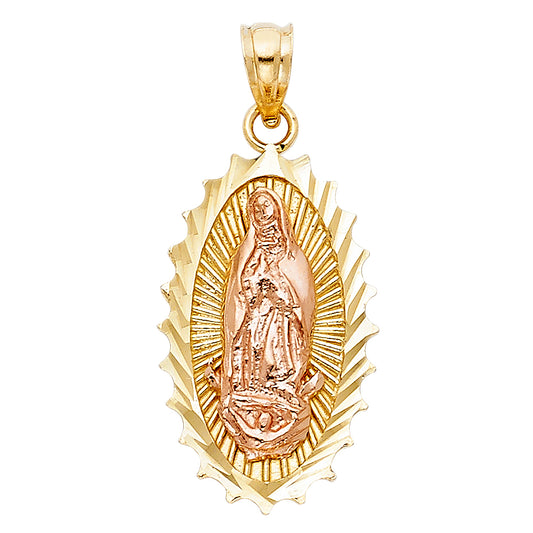 14k Two-Color Gold Precision-Cut Virgin of Guadalupe Medal Pendant Charm