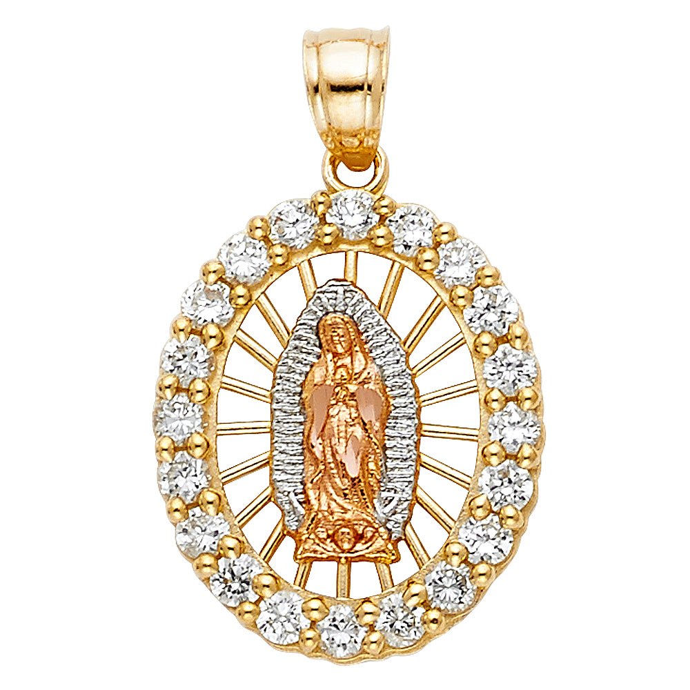 14k Tri-Color Gold Brillante Colorido Virgin de Guadalupe Pendant Radiant Charm