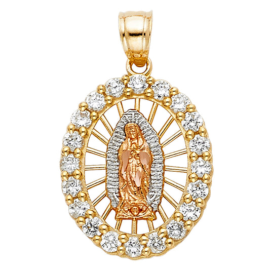 14k Tri-Color Gold Brillante Colorido Virgin de Guadalupe Pendant Radiant Charm