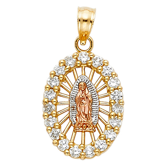14k Tri-Color Gold Our Lady of Guadalupe Virgin de Guadalupe Medalla Pendant