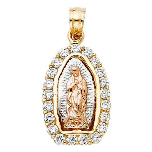 14k Tri-Color Gold Bright Colorful Virgin of Guadalupe Pendant Mexico City Charm