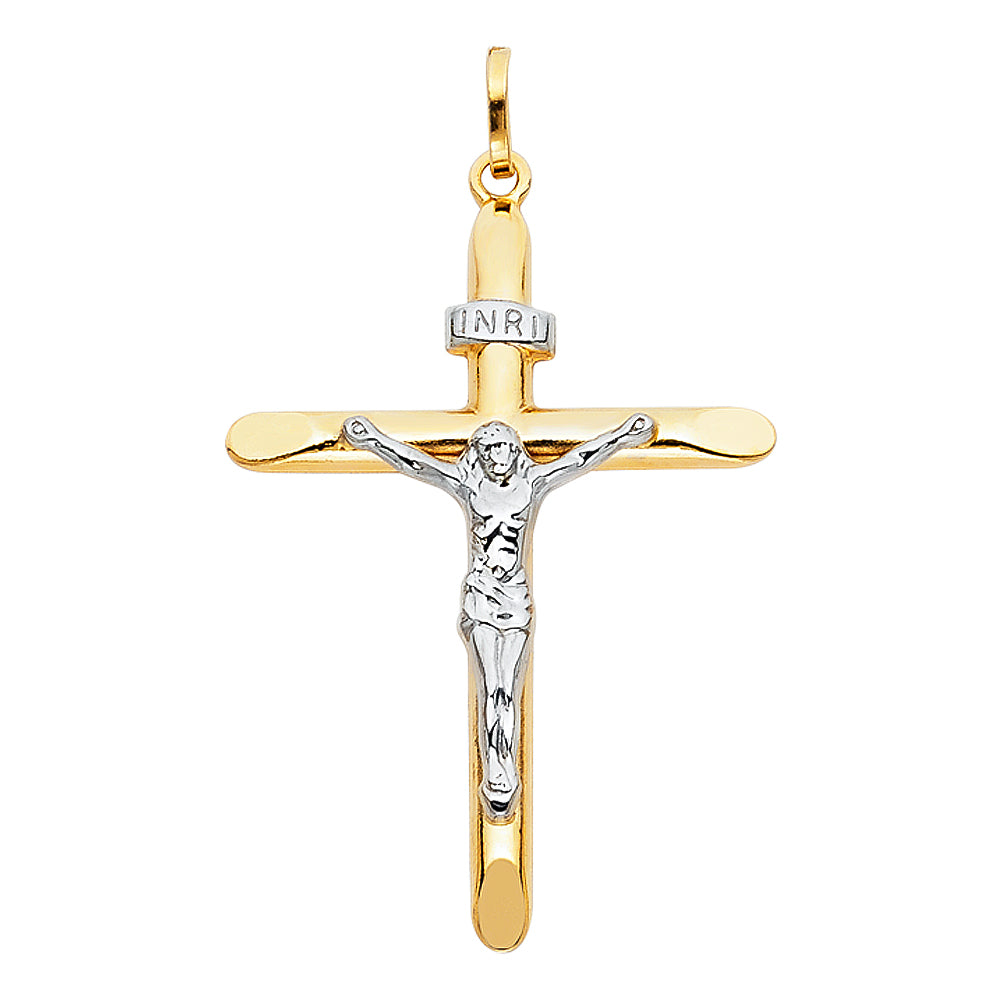 14k Yellow & White Gold INRI Crucifix Pendant Jesus Confirmation Communion Charm