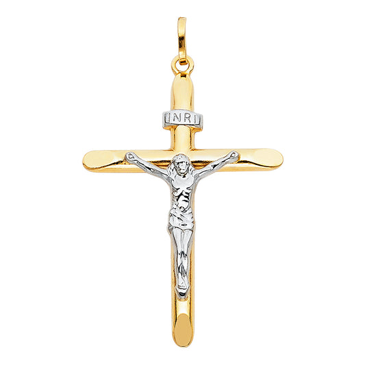 14k Yellow & White Gold INRI Crucifix Pendant Jesus Confirmation Communion Charm