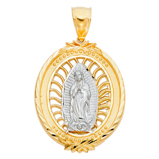 14k Two-Color Gold Our Lady of Guadalupe Medal Pendant Virgin Mary Faith Charm