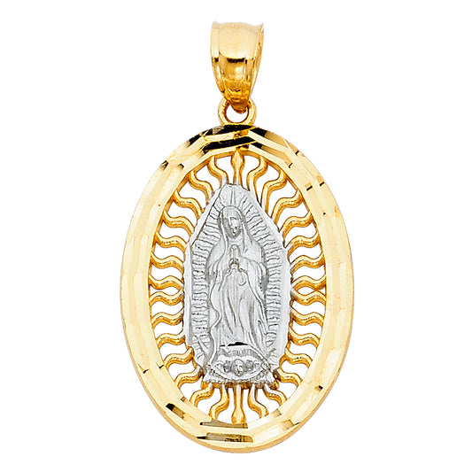 14k Two-Color Gold Brillante Colorido Virgin de Guadalupe Pendant Ungido Charm