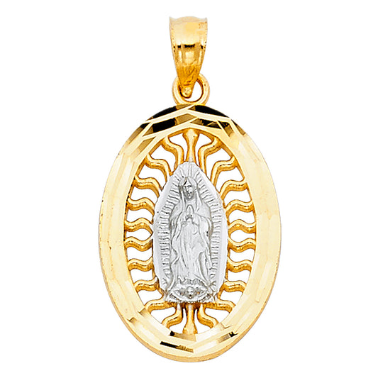 14k Two-Color Gold Bright Colorful Virgin of Guadalupe Pendant Mexico City Charm