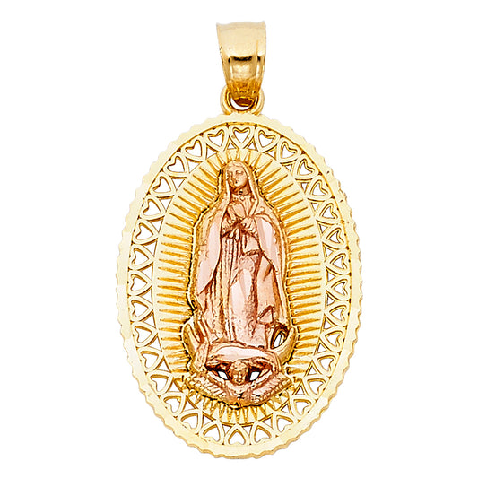 14k Two-Color Gold Brillante Colorido Virgin de Guadalupe Pendant Ungido Charm