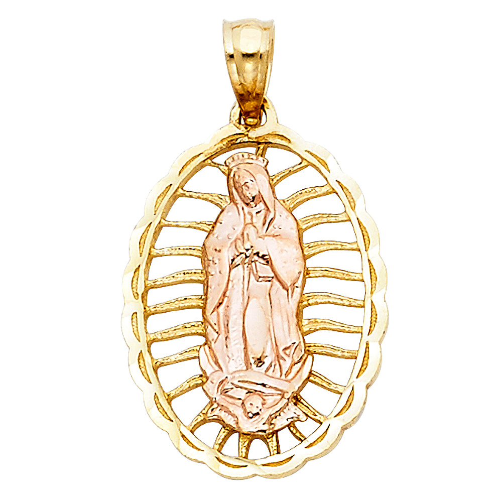 14k Two-Color Gold Heart of Mexico Saint Mary Virgin Mother of Jesus Pendant