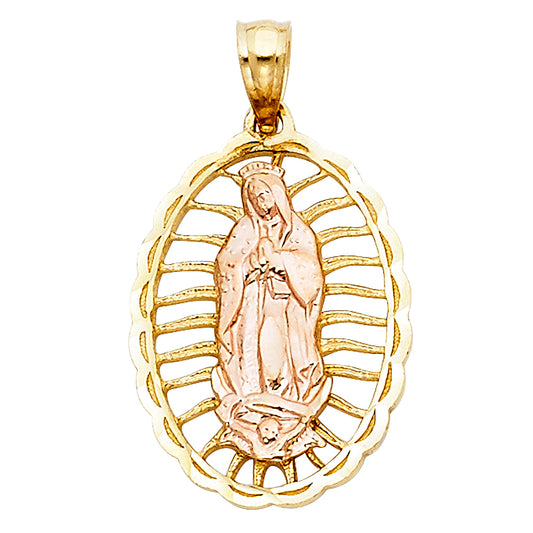14k Two-Color Gold Heart of Mexico Saint Mary Virgin Mother of Jesus Pendant