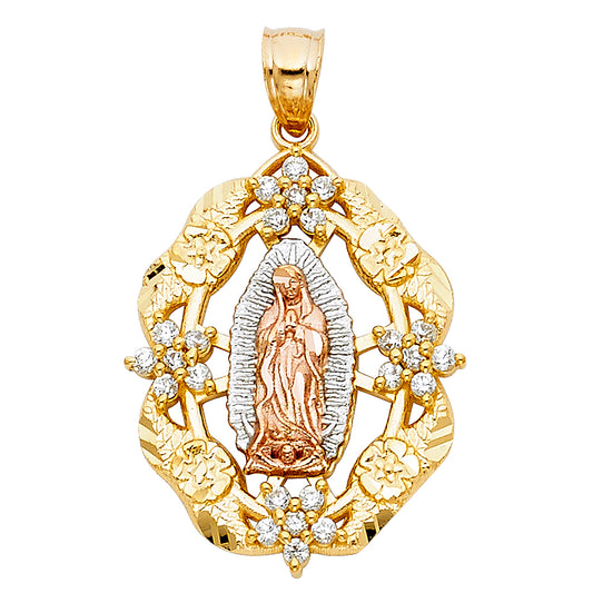 14k Tri-Color Gold Pilgrimage to Mexico City Medallion Pendant Follower Charm