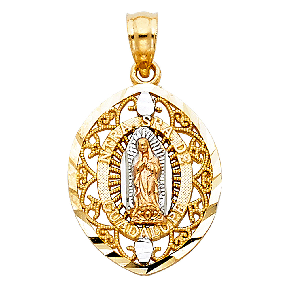 14k Tri-Color Gold Bright Colorful Virgin Mary Guadalupe Pendant Saint Charm