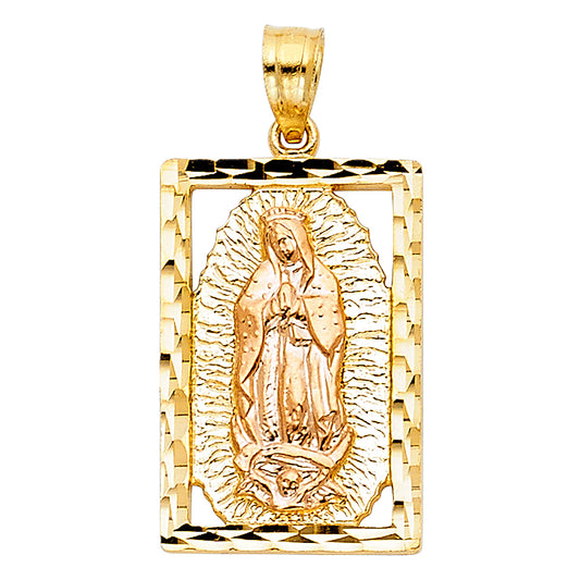 14k Two-Color Gold Bright Colorful Virgin of Guadalupe Pendant Diamond-Cut Charm