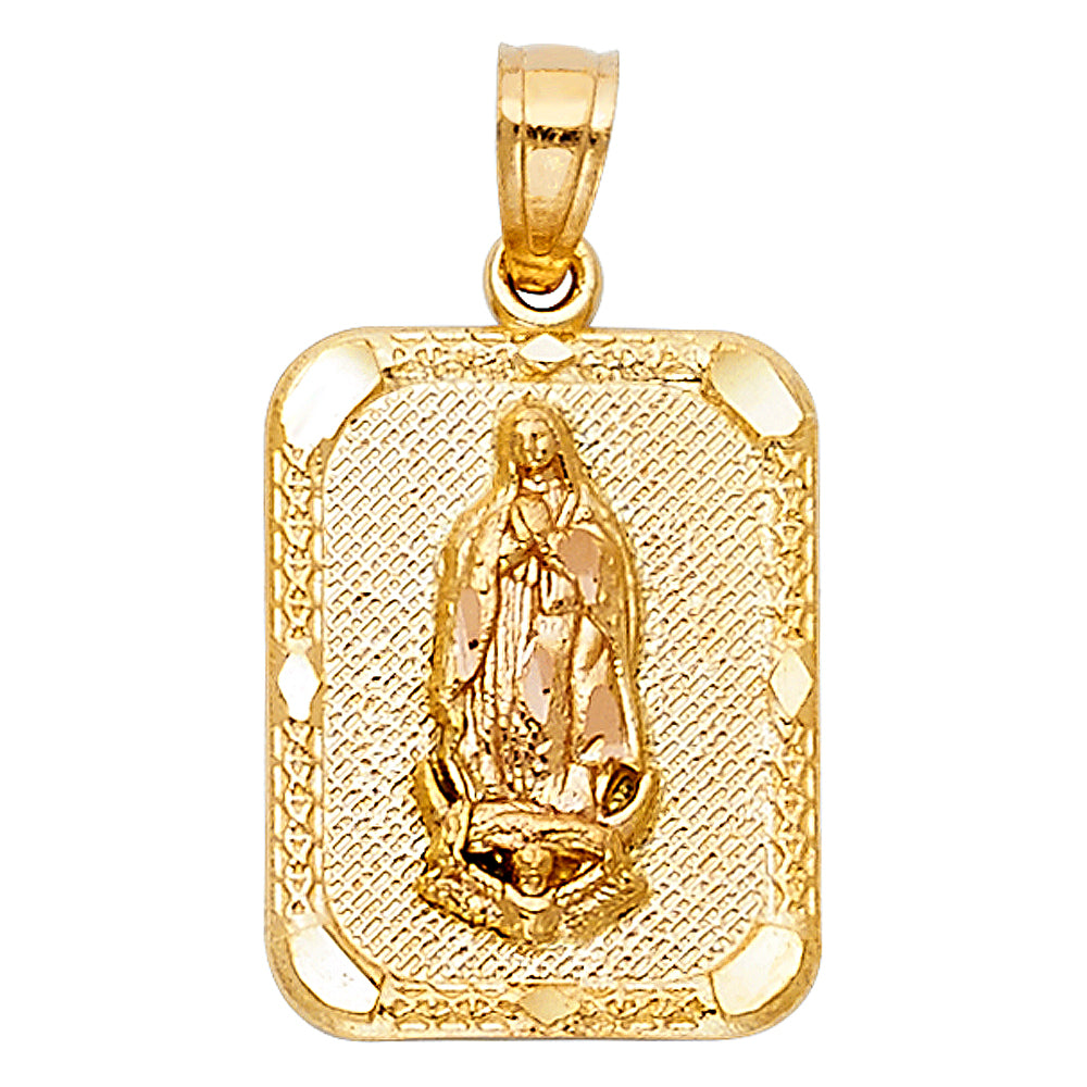 14k Two-Color Gold Bright Colorful Virgin of Guadalupe Pendant Living Will Charm