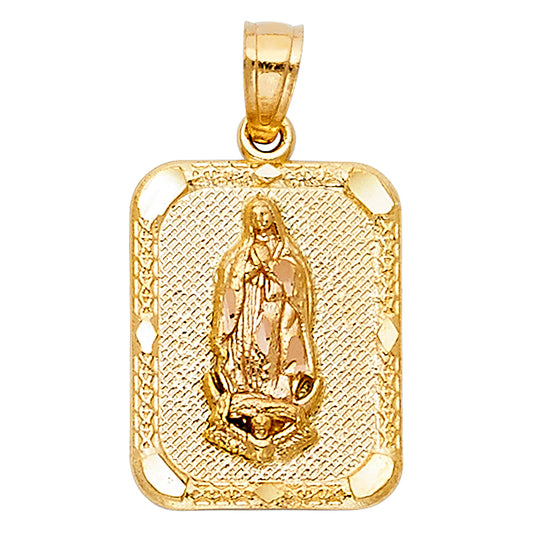 14k Two-Color Gold Bright Colorful Virgin of Guadalupe Pendant Living Will Charm