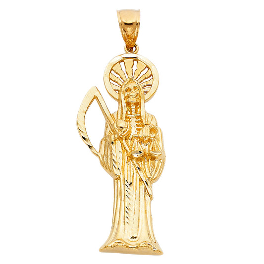 14k Yellow Gold Santa Muerte Our Lady of Holy Death Pendant Sacrifice Charm