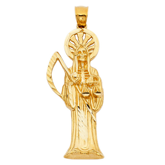 14k Yellow Gold Grim Reaper Angel of Death Pendant Heaven's Gates Last Day Charm
