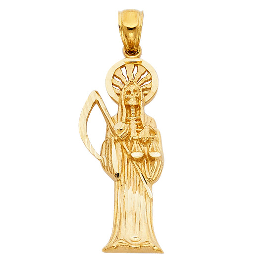 14k Yellow Gold Death Angel Grim Reaper Thief of Life Pendant Wicked Satin Charm