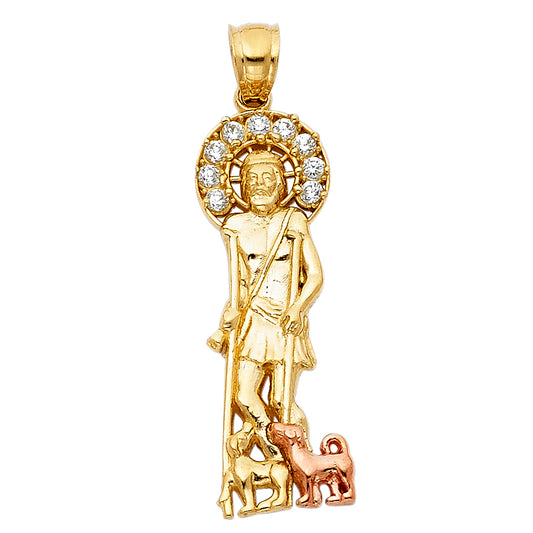 14k Two Tone Gold CZ St. Lazaro Catholic Medallion Fashion Christian Pendant